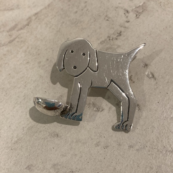 Sterling dog with bowl pin vintage - Picture 2 of 6
